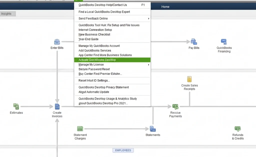 Activating QuickBooks Desktop from the Help menu