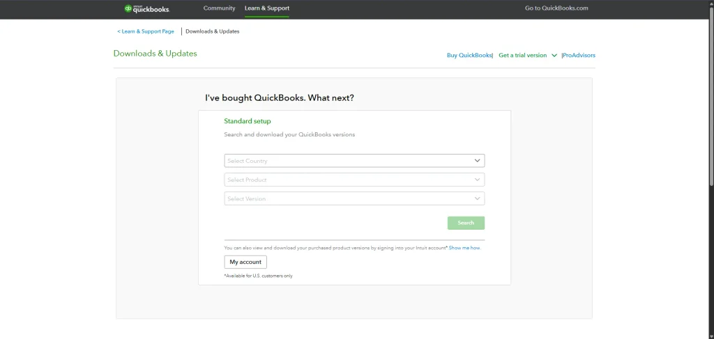 Downloading QuickBooks Desktop from the Intuit Downloads and Updates page