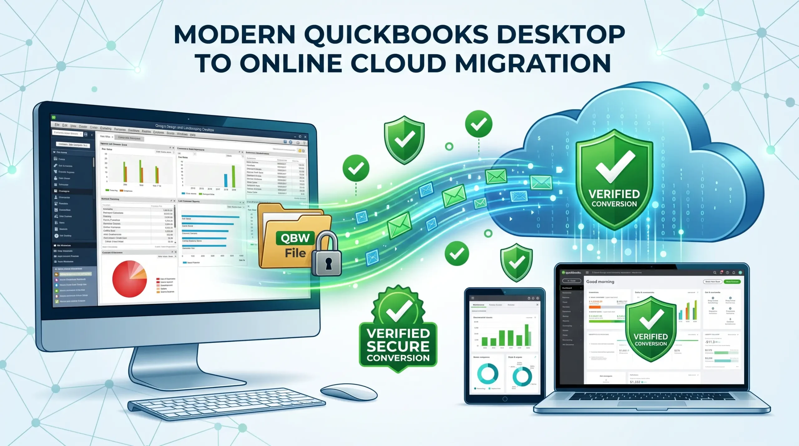 : Move from QuickBooks Desktop to QuickBooks Online migration illustration