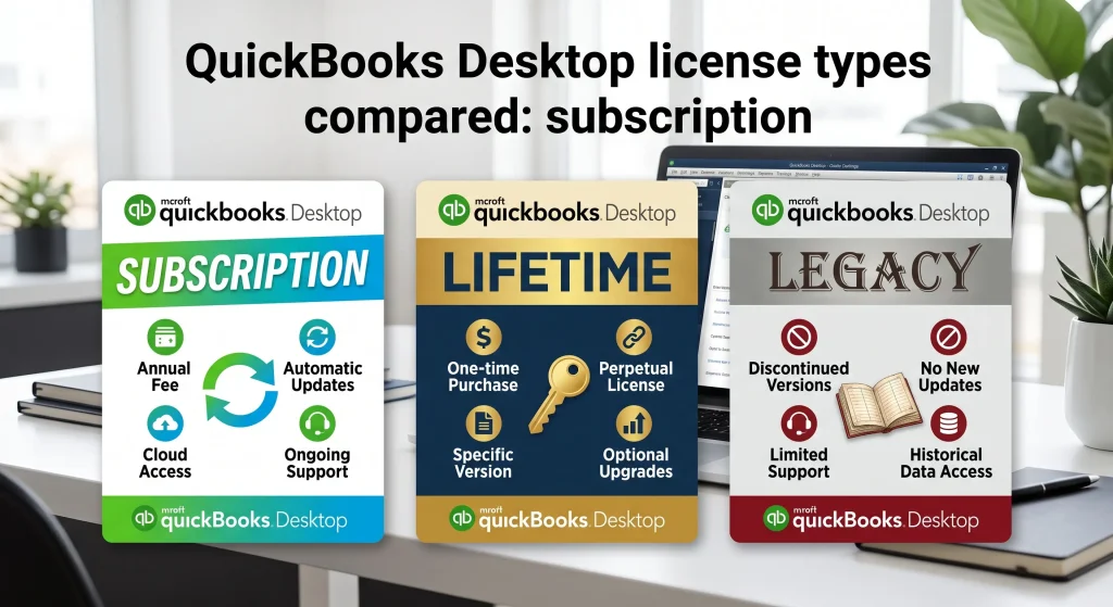 QuickBooks Desktop license types compared: subscription, lifetime, and legacy
