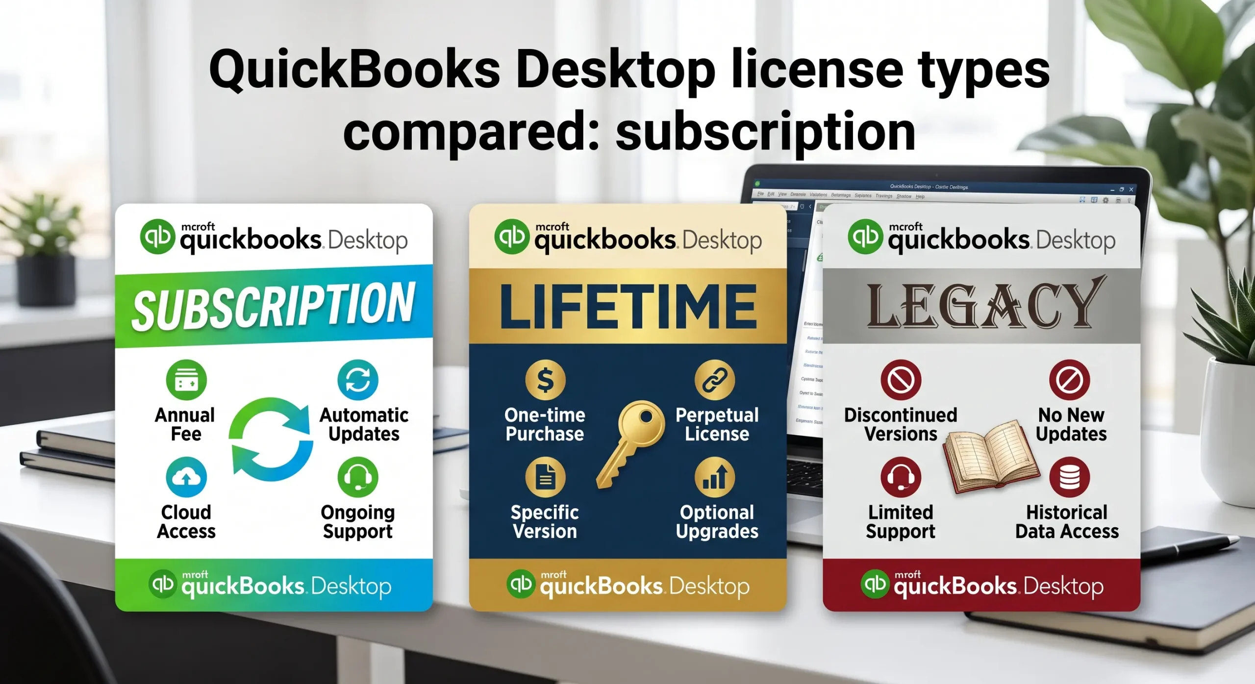 QuickBooks Desktop license types compared: subscription, lifetime, and legacy